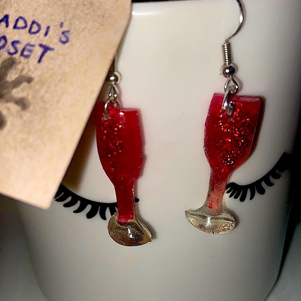 Red Wine Glass Resin Earrings